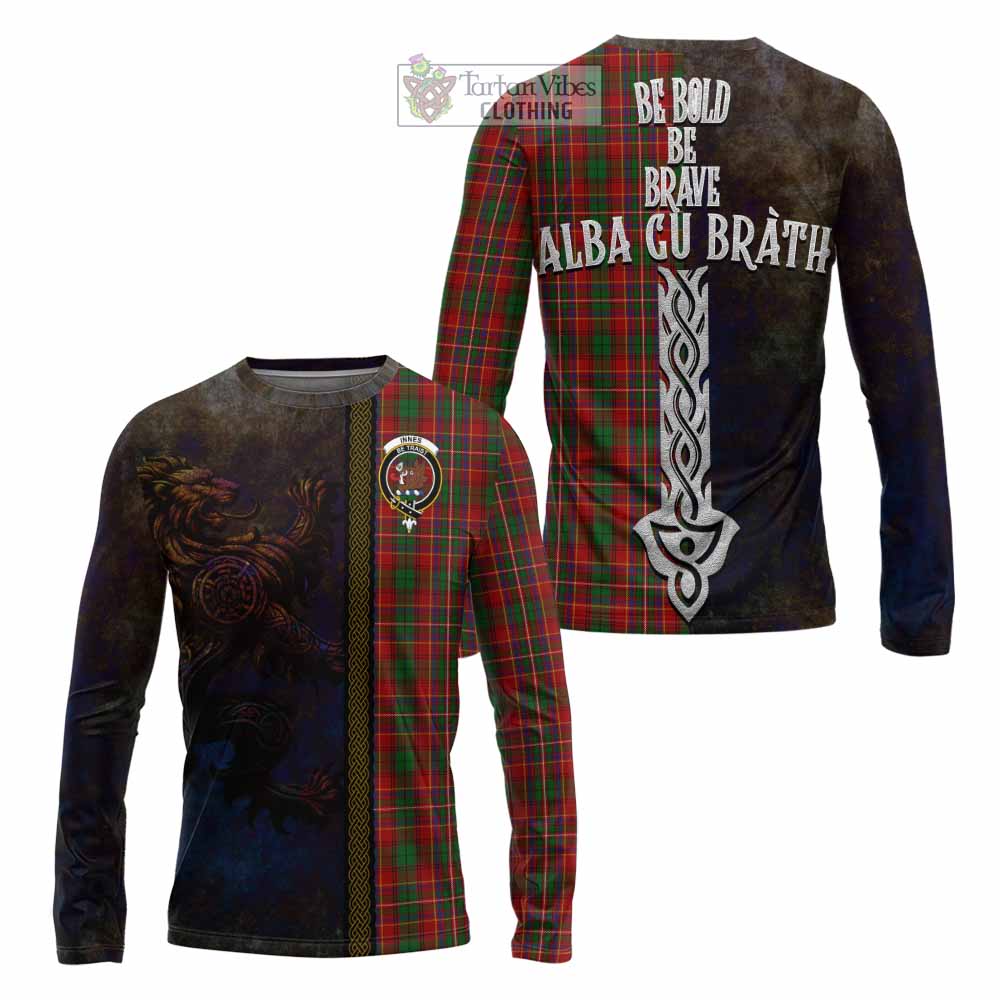 Tartan Vibes Clothing Innes Tartan Family Crest Long Sleeve T-Shirt Alba Gu Brath Be Brave Lion Ancient Style