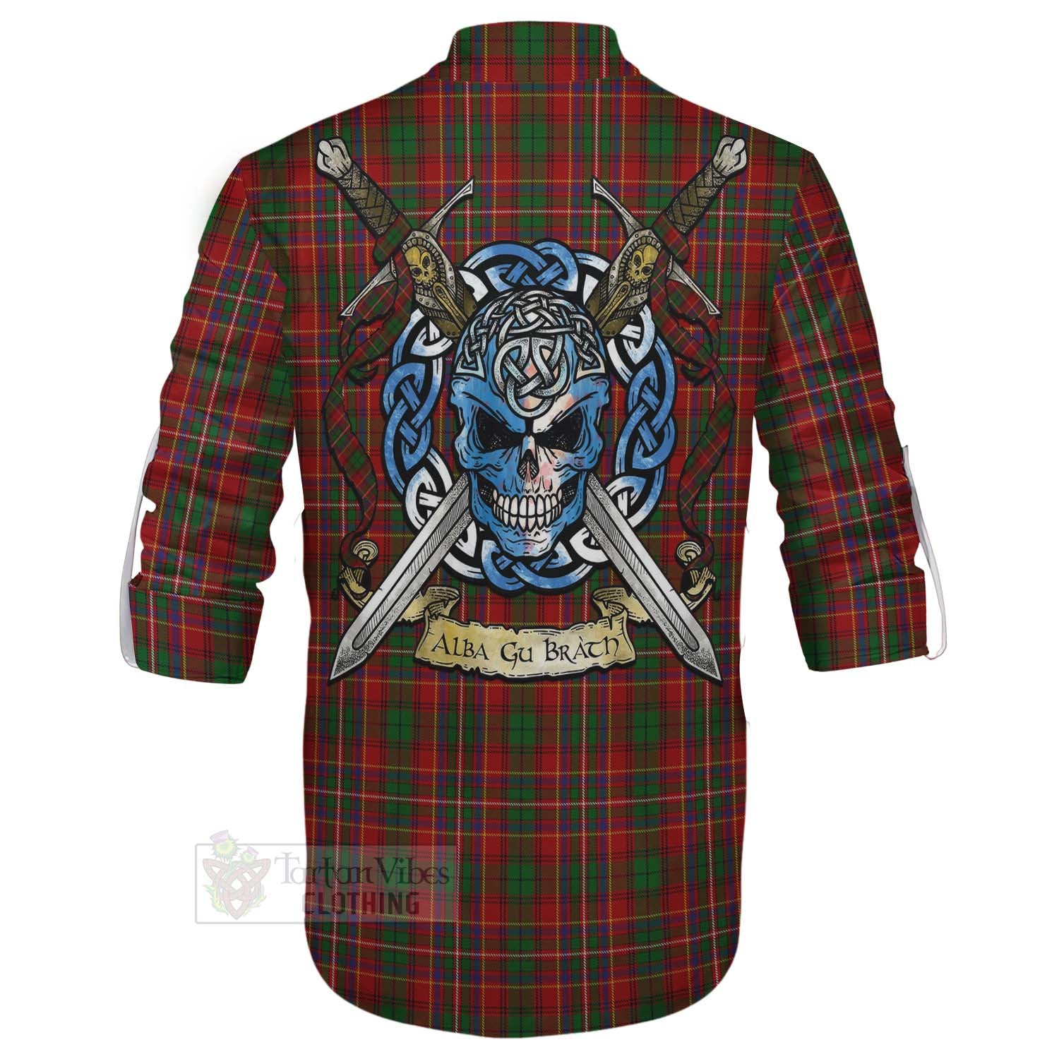 Tartan Vibes Clothing Innes Tartan Ghillie Kilt Shirt with Family Crest Celtic Skull Style