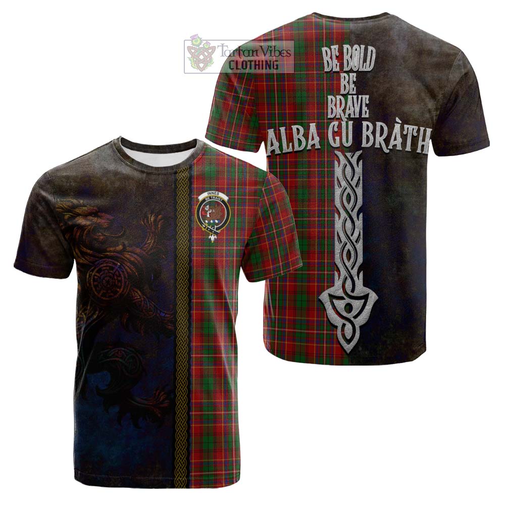 Tartan Vibes Clothing Innes Tartan Family Crest Cotton T-shirt Alba Gu Brath Be Brave Lion Ancient Style