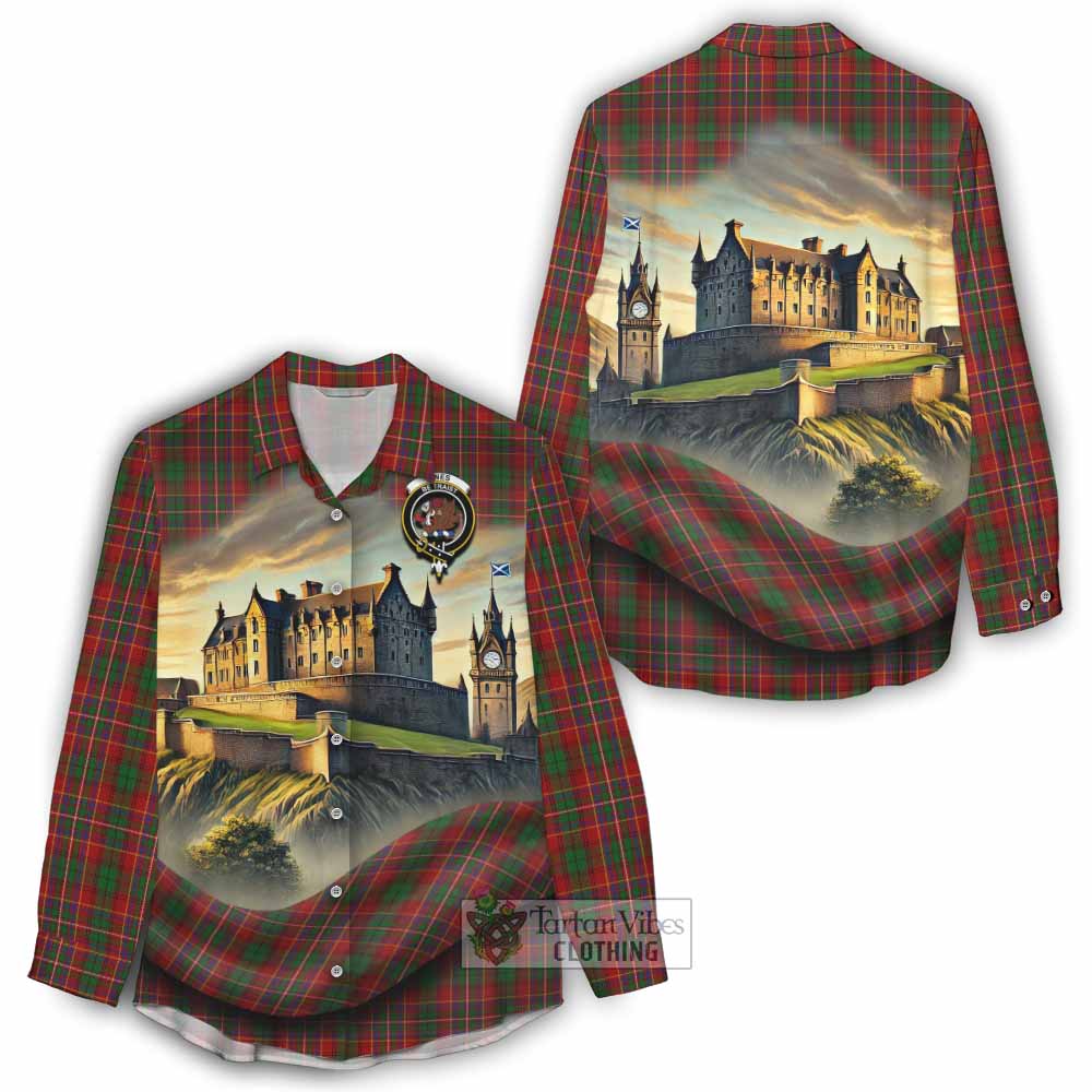 Tartan Vibes Clothing Innes Tartan Family Crest Women's Casual Shirt with Scottish Ancient Castle Style