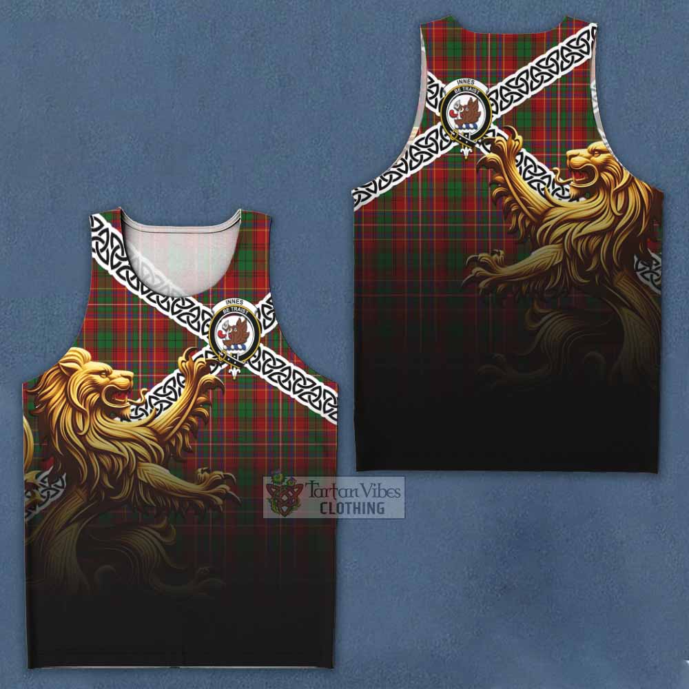 Tartan Vibes Clothing Innes Crest Tartan Men's Tank Top with Golden Lion Emblem Celtic Style