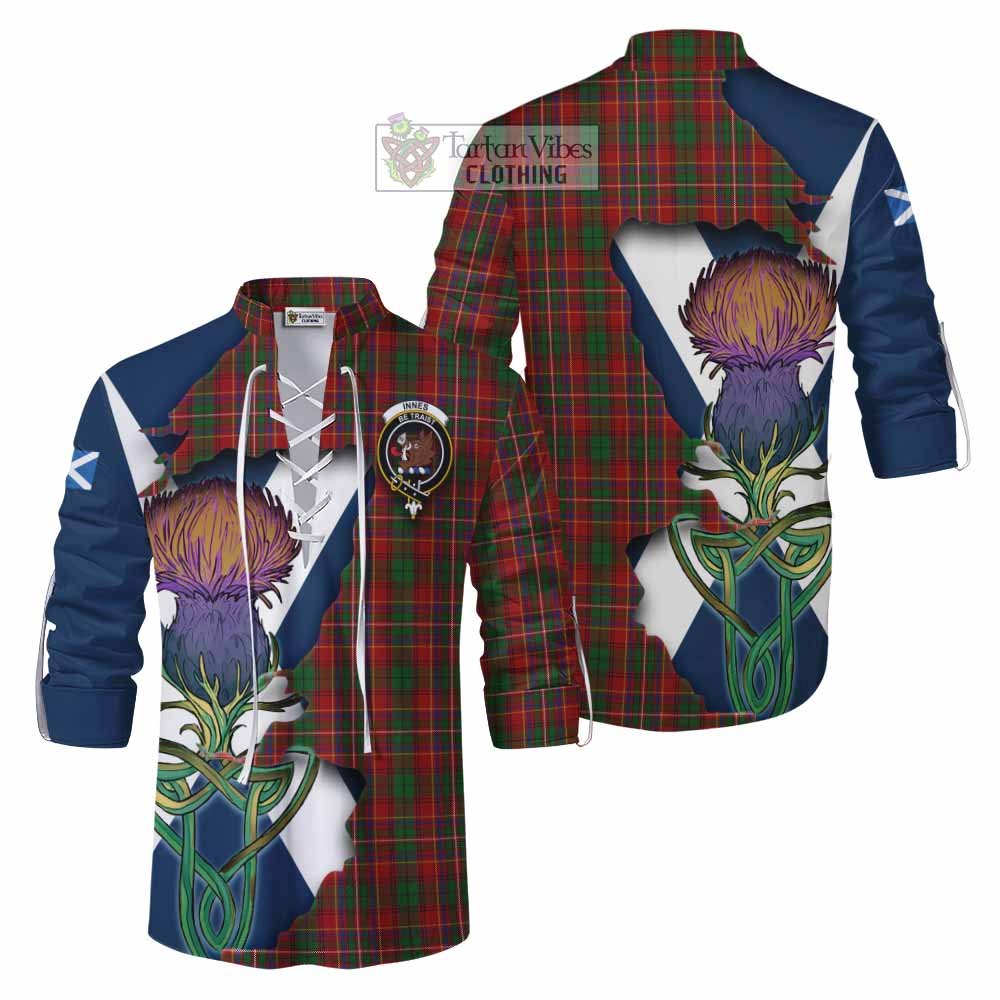 Tartan Vibes Clothing Innes Tartan Family Crest Ghillie Kilt Shirt Scottish Thistle Celtic Inspired
