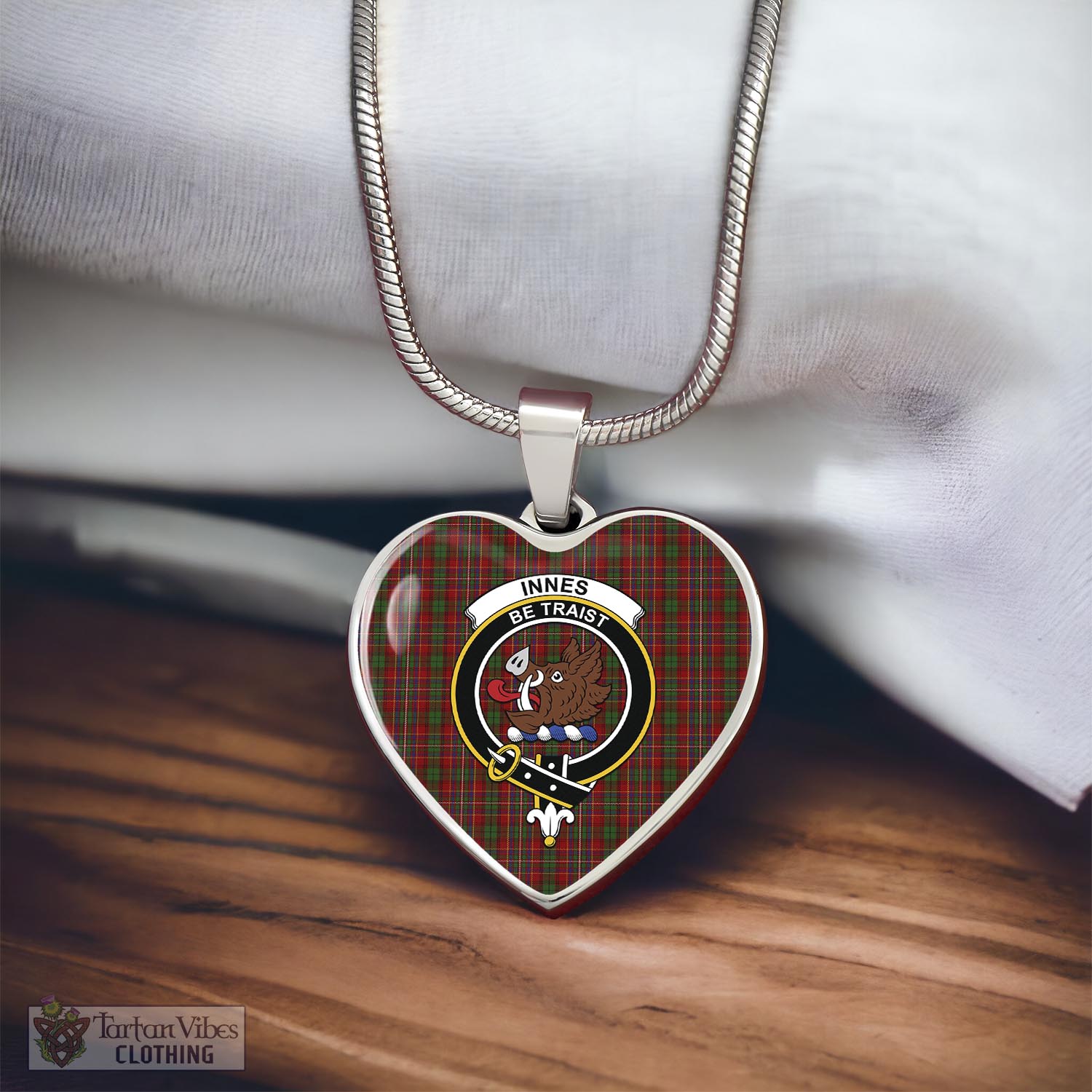 Tartan Vibes Clothing Innes Tartan Heart Necklace with Family Crest