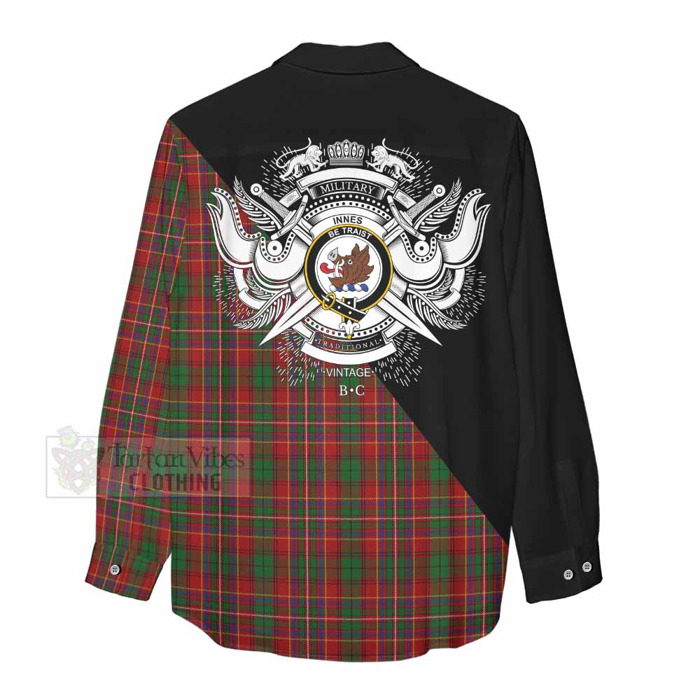 Tartan Vibes Clothing Innes Tartan Women's Casual Shirt with Family Crest and Military Logo Style