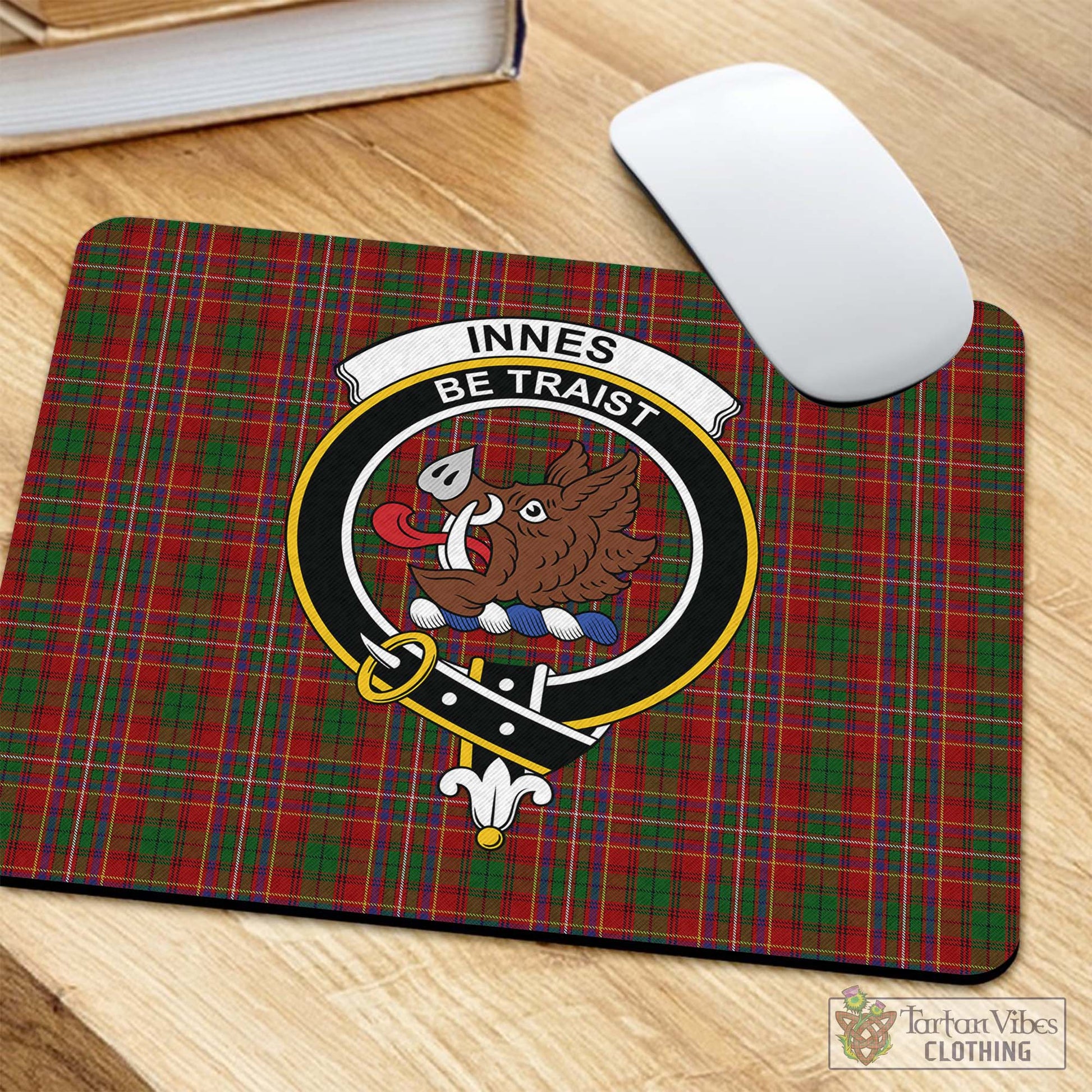 Tartan Vibes Clothing Innes Tartan Mouse Pad with Family Crest
