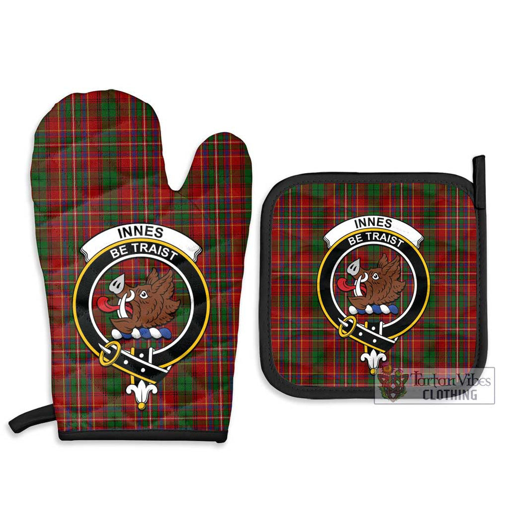 Innes Tartan Combo Oven Mitt & Pot-Holder with Family Crest Combo 1 Oven Mitt & 2 Pot-Holder Black - Tartan Vibes Clothing