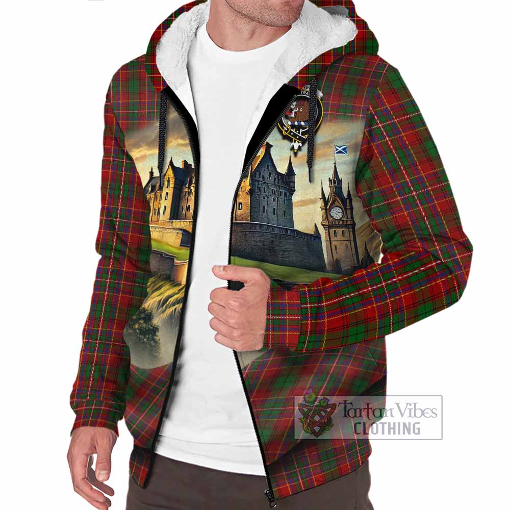 Tartan Vibes Clothing Innes Tartan Family Crest Sherpa Hoodie with Scottish Ancient Castle Style