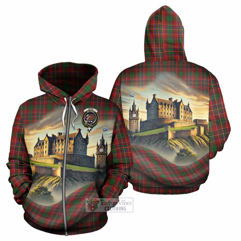 Tartan Vibes Clothing Innes Tartan Family Crest Hoodie with Scottish Ancient Castle Style