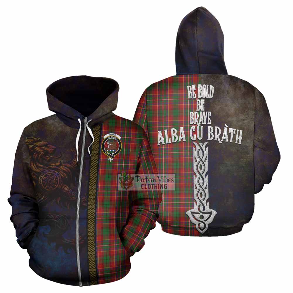 Tartan Vibes Clothing Innes Tartan Family Crest Hoodie Alba Gu Brath Be Brave Lion Ancient Style