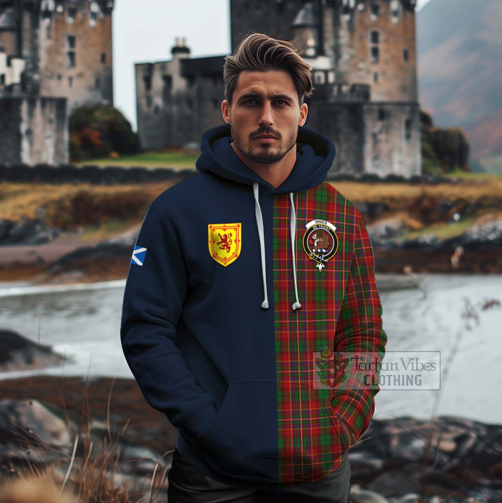 Tartan Vibes Clothing Innes Tartan Cotton Hoodie Alba with Scottish Lion Royal Arm Half Style