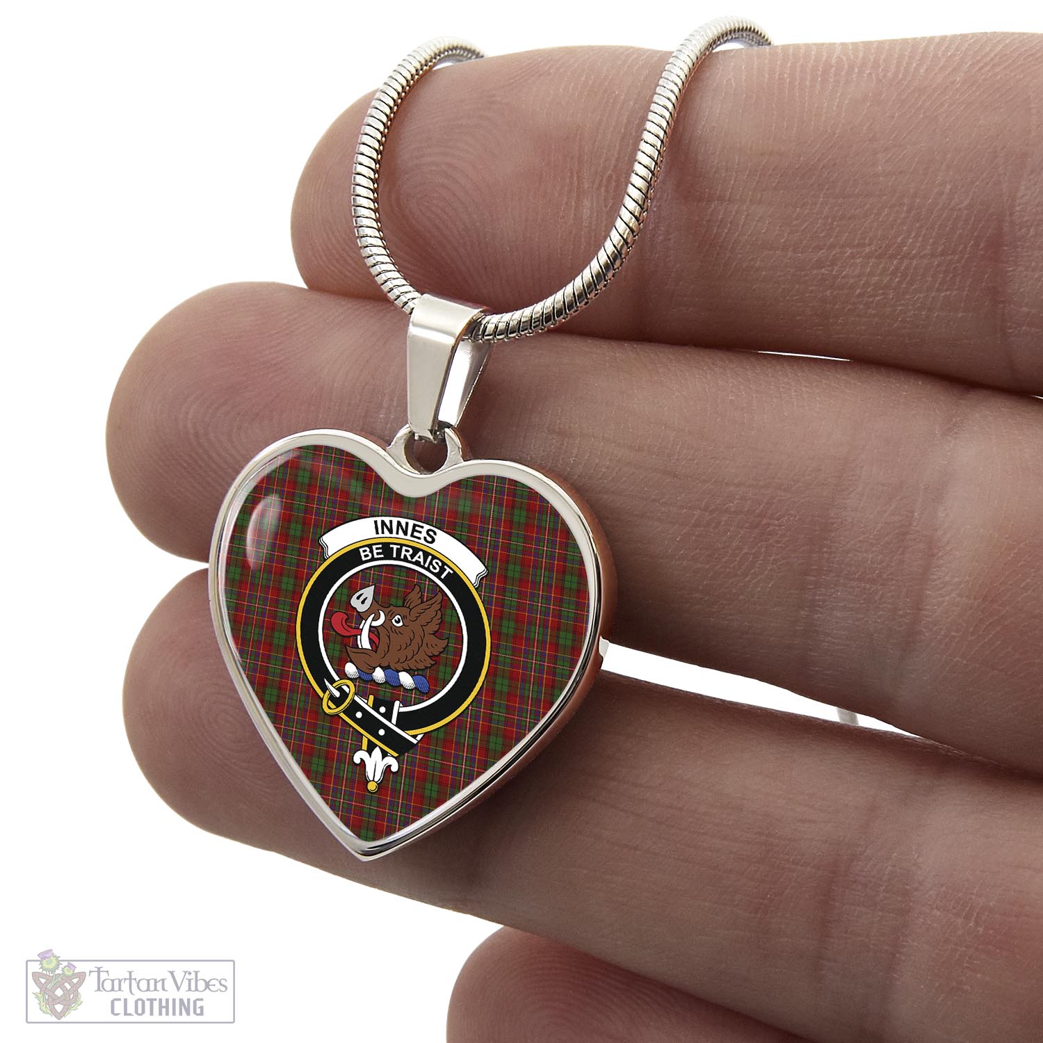 Tartan Vibes Clothing Innes Tartan Heart Necklace with Family Crest