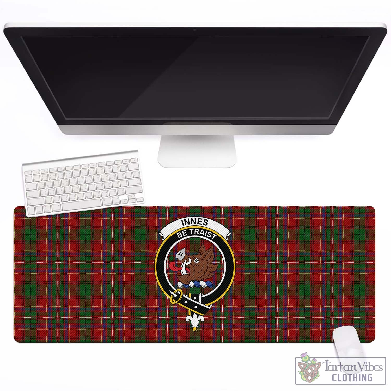 Tartan Vibes Clothing Innes Tartan Mouse Pad with Family Crest