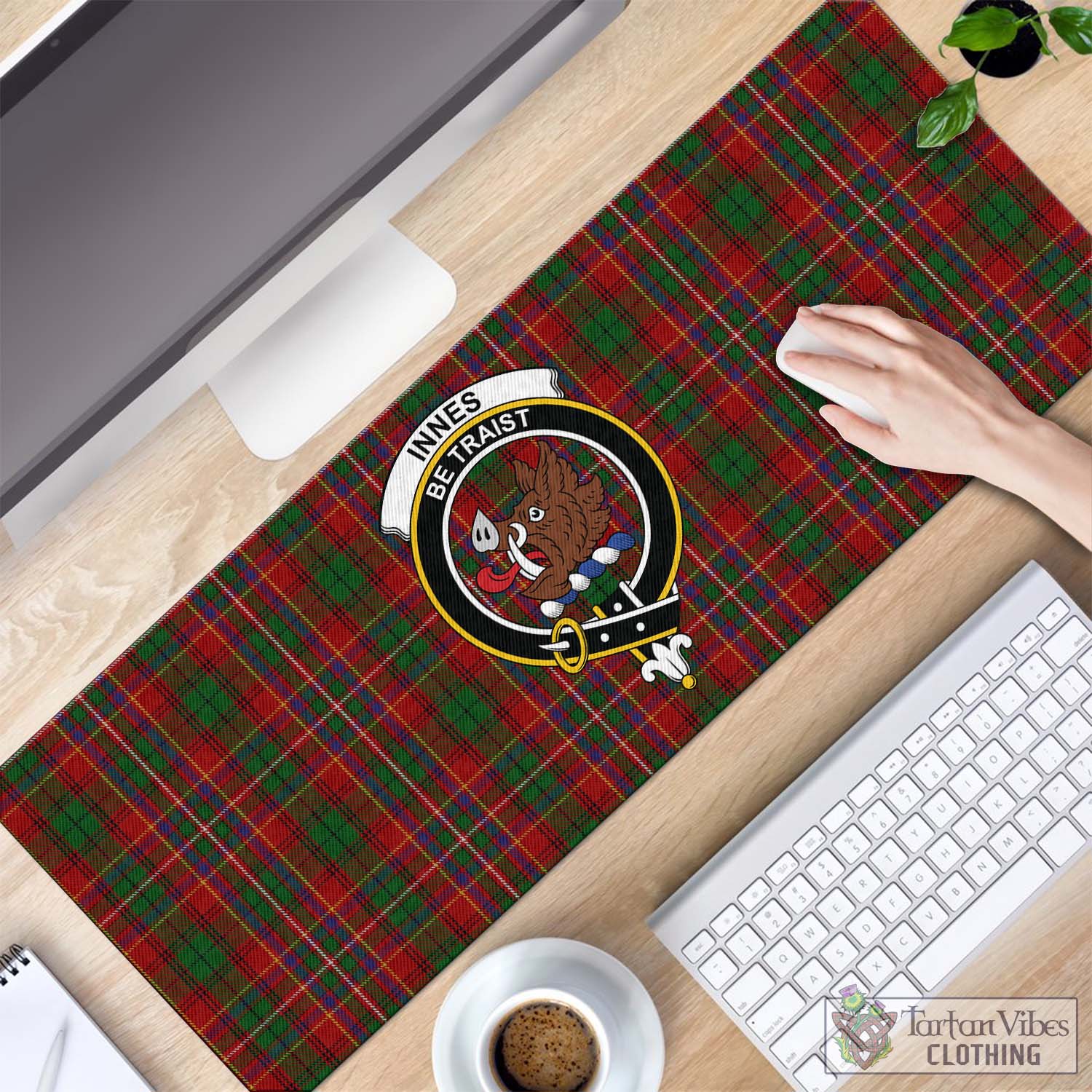 Tartan Vibes Clothing Innes Tartan Mouse Pad with Family Crest