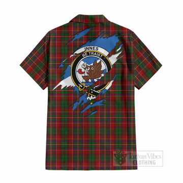 Innes Clan Crest In Me Tartan Cotton Hawaiian Shirt Scotland Flag Style