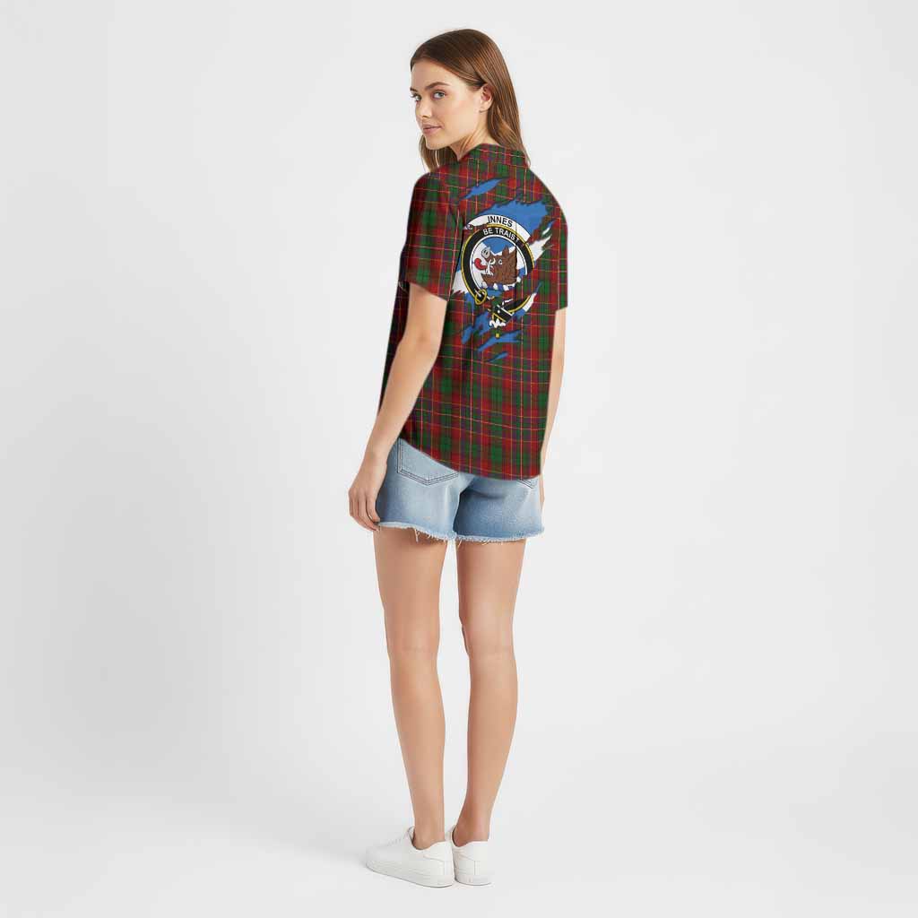 Innes Clan Crest In Me Tartan Cotton Hawaiian Shirt Scotland Flag Style
