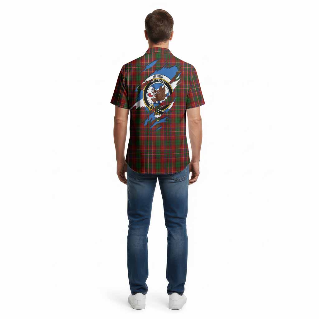 Innes Clan Crest In Me Tartan Cotton Hawaiian Shirt Scotland Flag Style