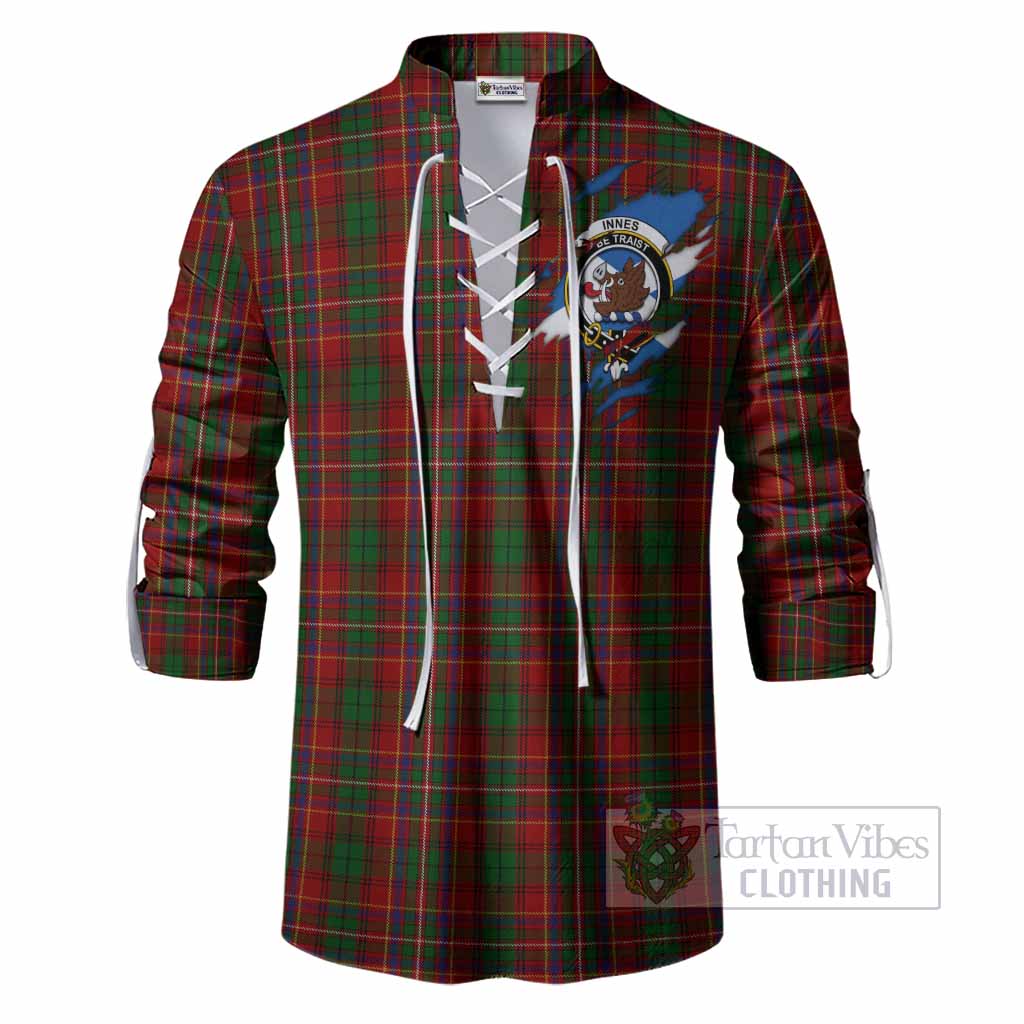 Innes Clan Crest In Me Tartan Ghillie Shirt Scotland Flag Style