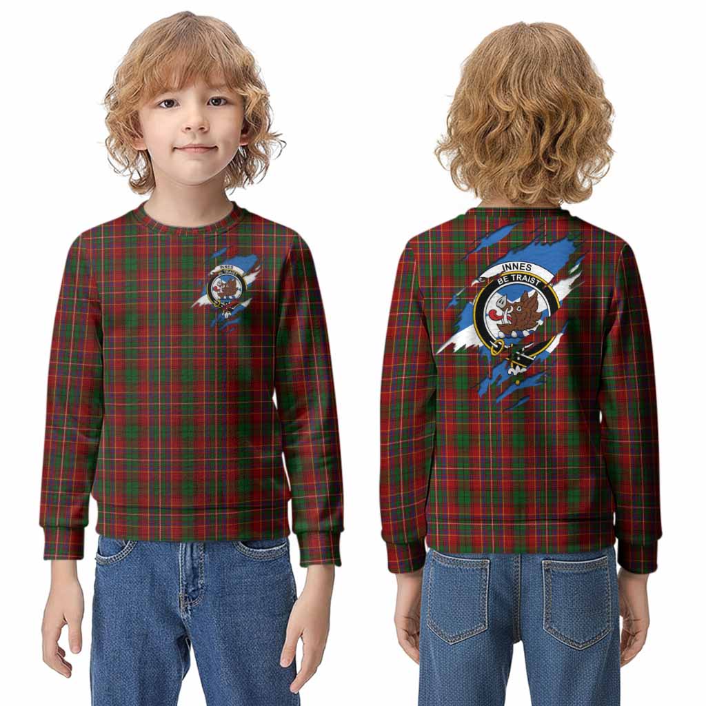 Innes Clan Crest In Me Tartan Kid Knitted Sweatshirt Scotland Flag Style