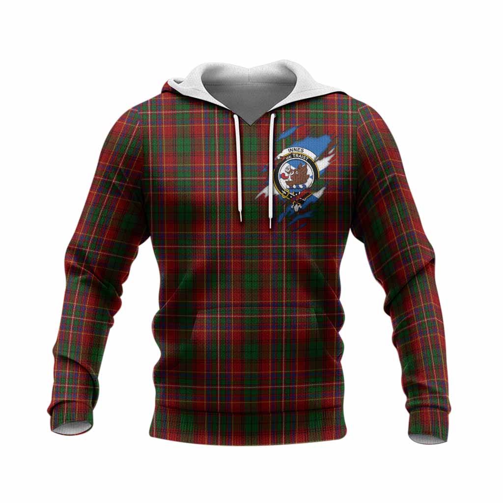 Innes Clan Crest In Me Tartan Knitted Hoodie Scotland Flag Style