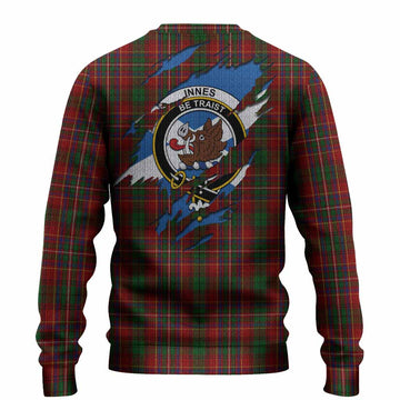 Innes Clan Crest In Me Tartan Knitted Sweater Scotland Flag Style