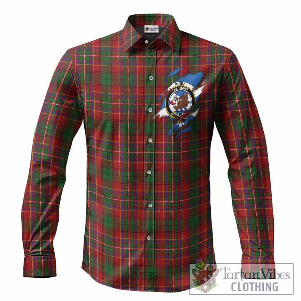 Innes Clan Crest In Me Tartan Long Sleeve Button Shirts Scotland Flag Style