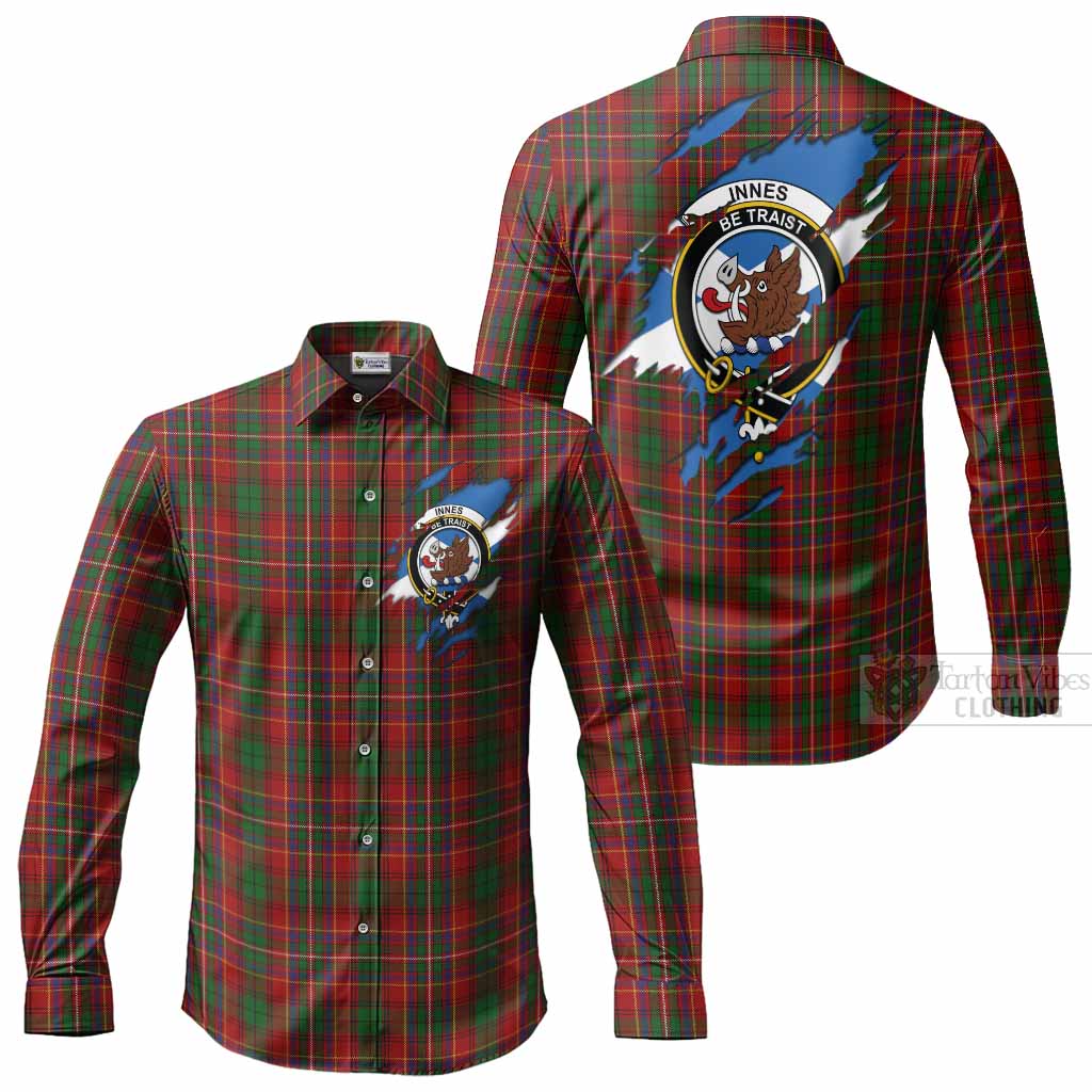 Innes Clan Crest In Me Tartan Long Sleeve Button Shirts Scotland Flag Style