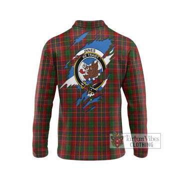 Innes Clan Crest In Me Tartan Long Sleeve Polo Shirt Scotland Flag Style