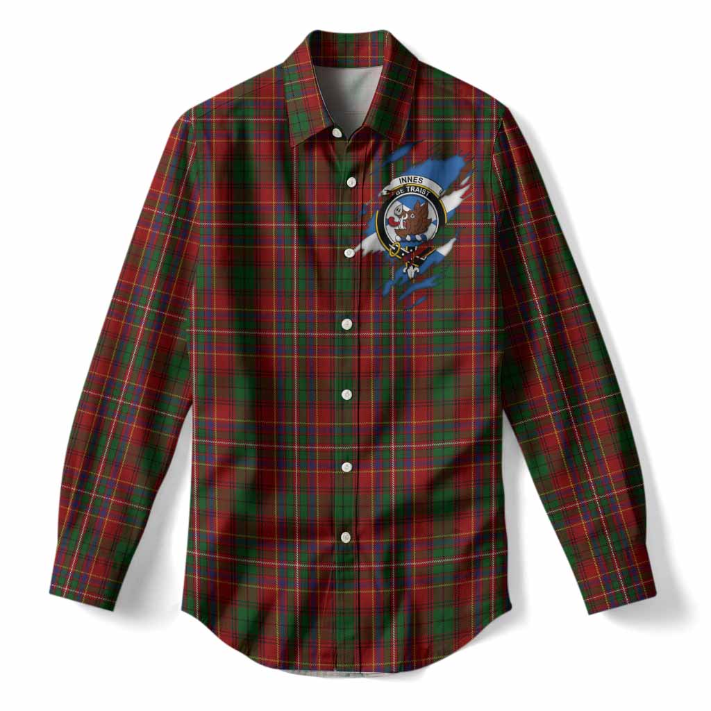 Innes Clan Crest In Me Tartan Women Casual Shirt Scotland Flag Style