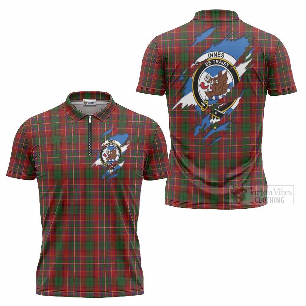 Innes Clan Crest In Me Tartan Zipper Polo Shirt Scotland Flag Style