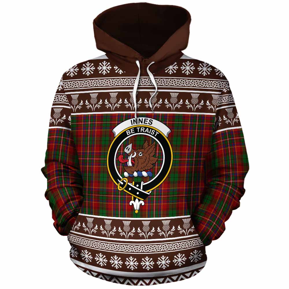 Innes Clan Tartan Christmas Cotton Hoodie with Family Crest - Tartan Vibes Clothing