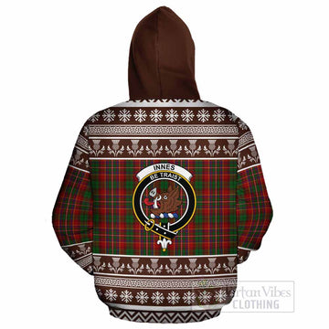 Innes Clan Tartan Christmas Cotton Hoodie with Family Crest