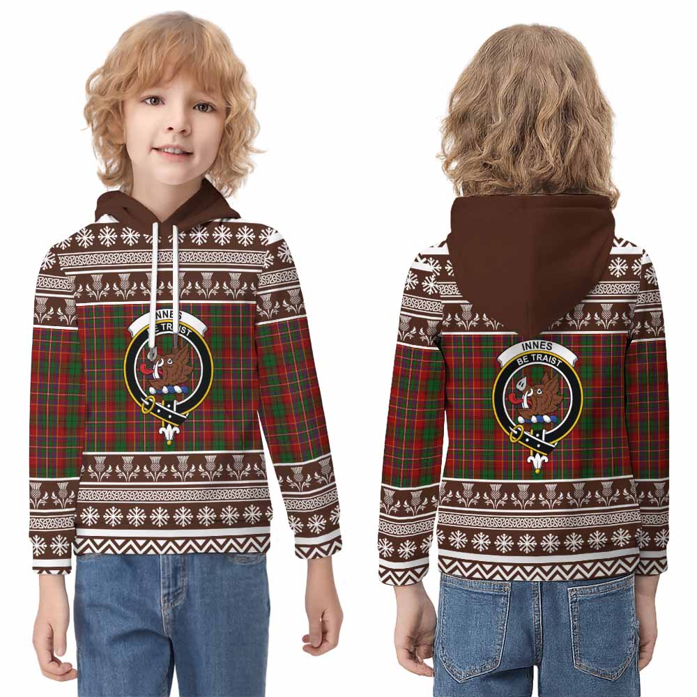 Innes Clan Tartan Christmas Kid Hoodie with Family Crest - Tartan Vibes Clothing