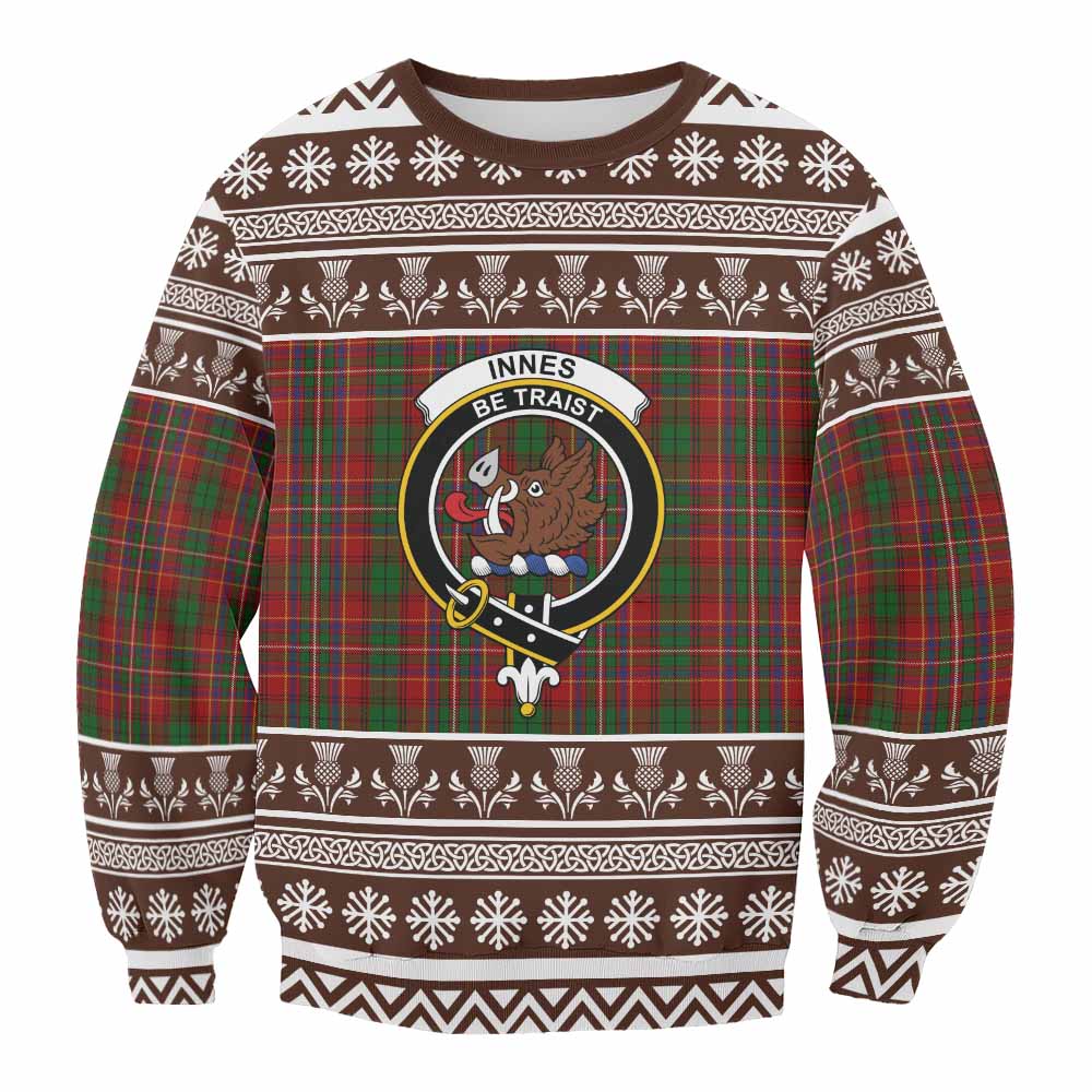 Innes Clan Tartan Christmas Sweatshirt with Family Crest - Tartan Vibes Clothing