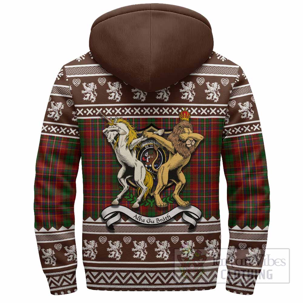 Innes Clan Tartan Crest Christmas Fleece Hoodie Coat of Arms Funny Style - Tartan Vibes Clothing
