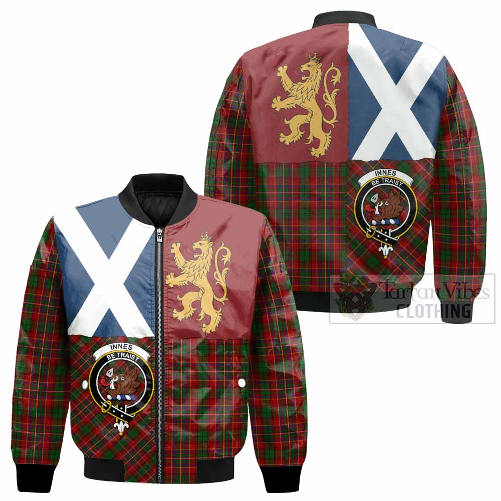 Innes Crest Tartan Bomber Jacket with Lion Rampant Saltire Style