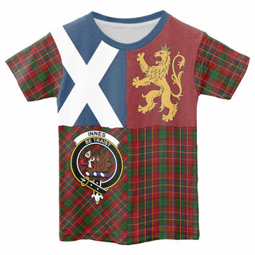 Innes Crest Tartan Kid T-shirt with Lion Rampant Saltire Style - Tartan Vibes Clothing