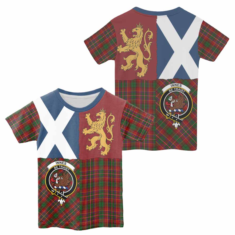 Innes Crest Tartan Kid T-shirt with Lion Rampant Saltire Style - Tartan Vibes Clothing