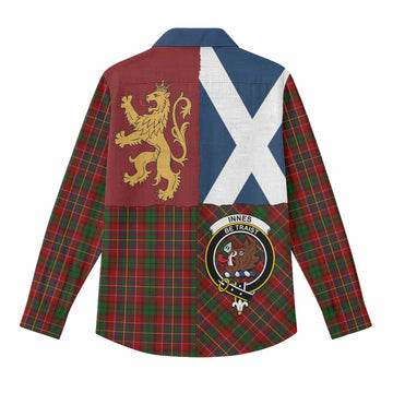 Innes Crest Tartan Women Casual Shirt with Lion Rampant Saltire Style