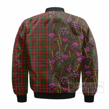 Innes Family Crest Tartan Bomber Jacket Scottish Thistle Flower Pattern Half Style