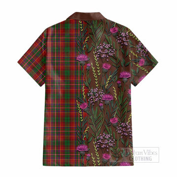 Innes Family Crest Tartan Cotton Hawaiian Shirt Scottish Thistle Flower Pattern Half Style - Tartan Vibes Clothing