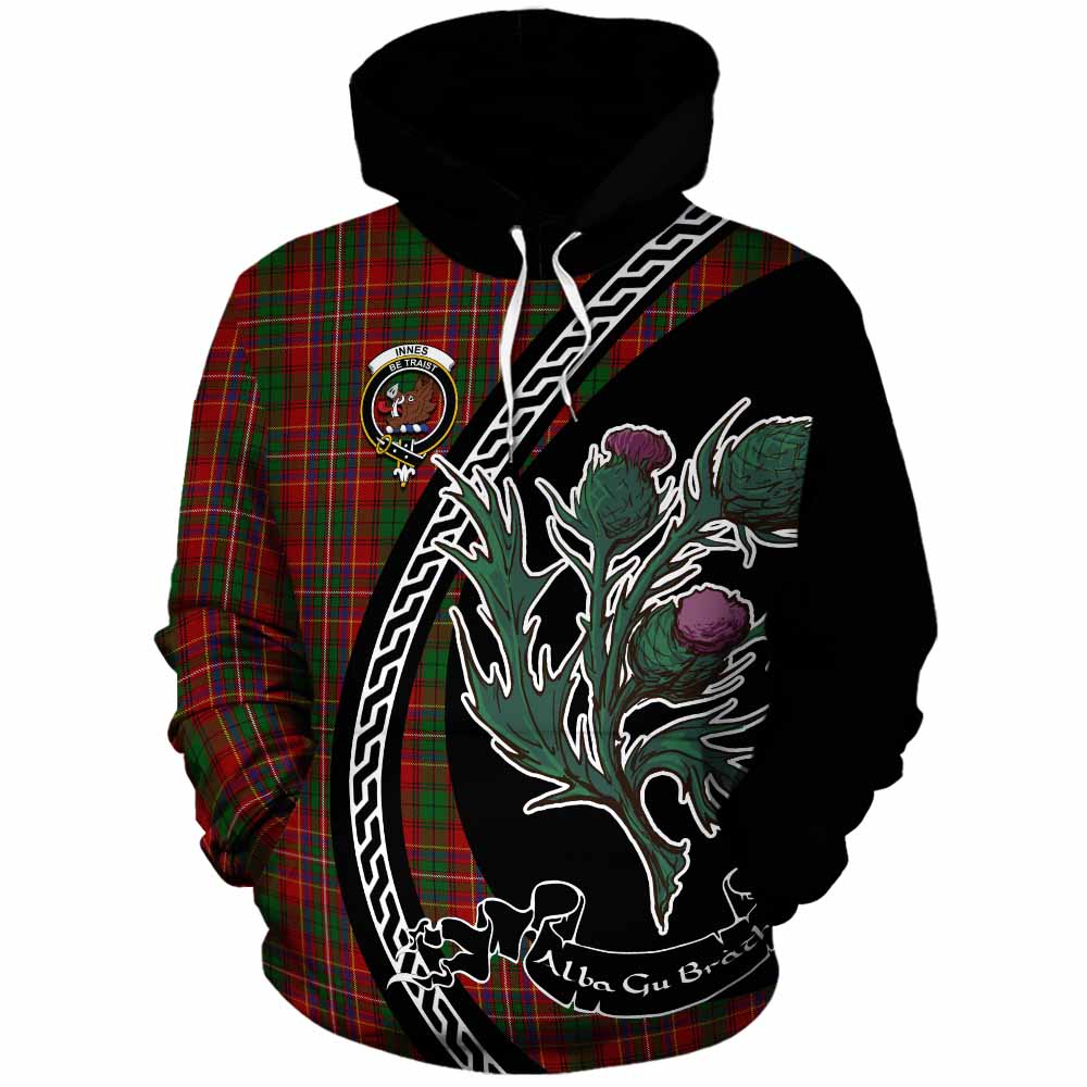 Innes Family Crest Tartan Cotton Hoodie Alba Thistle Inspired - Tartan Vibes Clothing