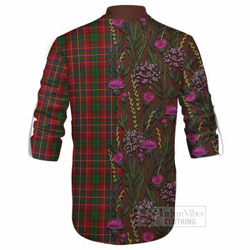 Innes Family Crest Tartan Ghillie Shirt Scottish Thistle Flower Pattern Half Style