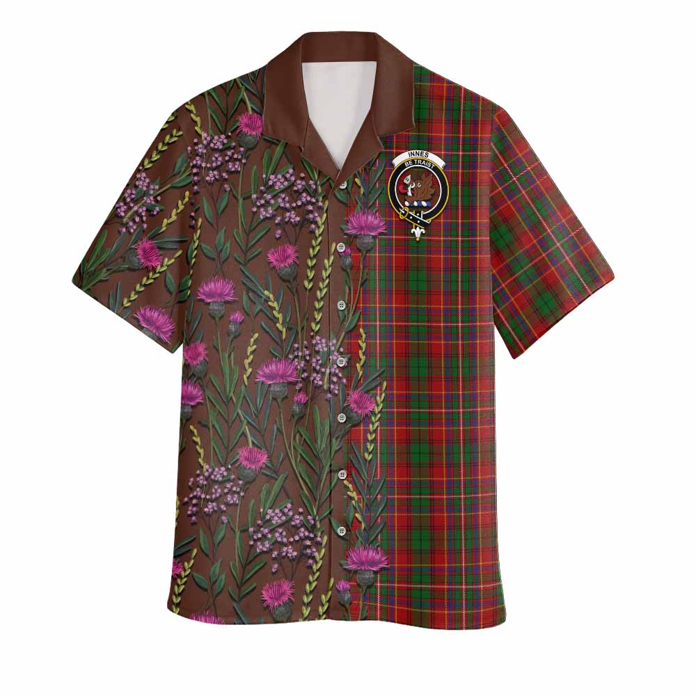 Innes Family Crest Tartan Hawaiian Shirt Scottish Thistle Flower Pattern Half Style - Tartan Vibes Clothing