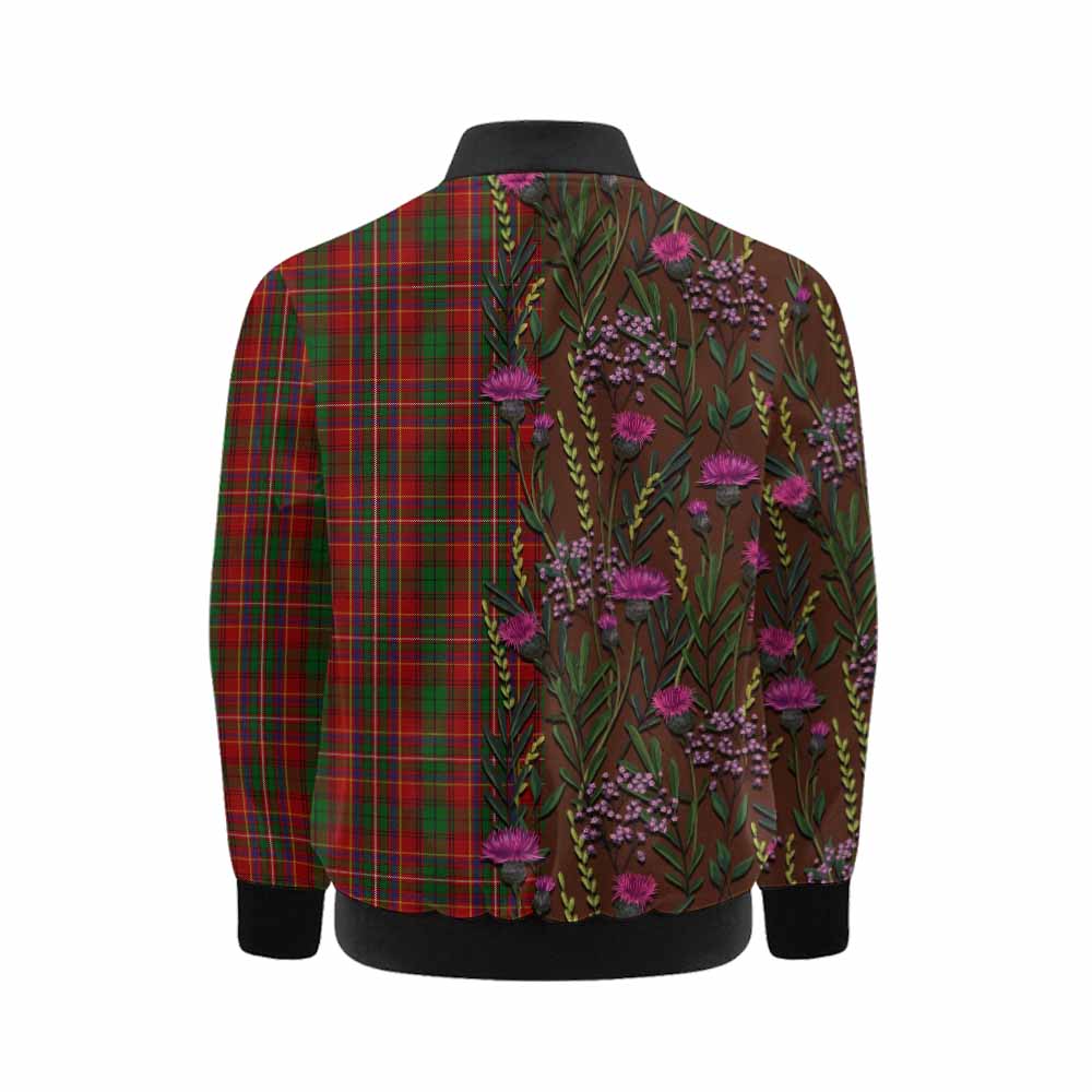 Innes Family Crest Tartan Kid Bomber Jacket Scottish Thistle Flower Pattern Half Style - Tartan Vibes Clothing