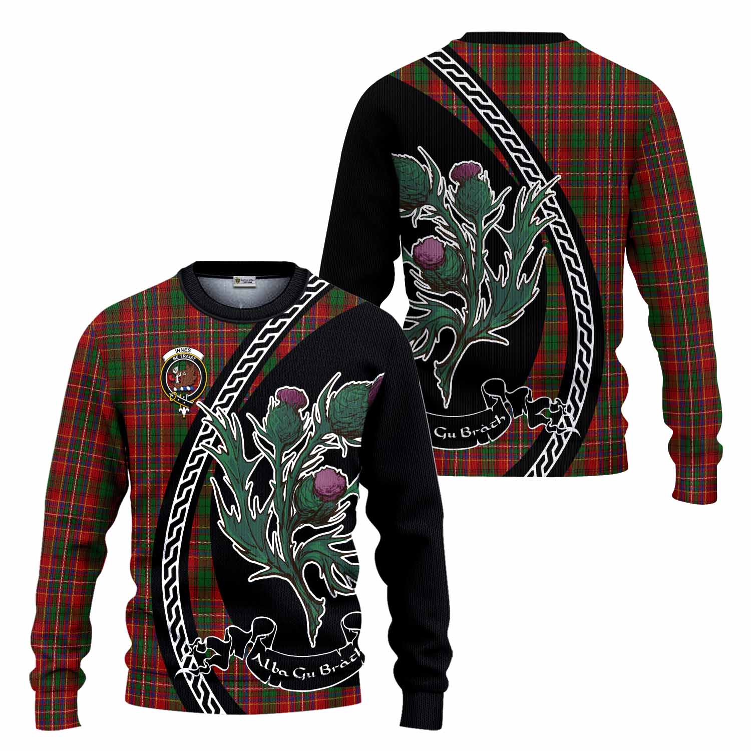 Innes Family Crest Tartan Knitted Sweater Alba Thistle Inspired - Tartan Vibes Clothing
