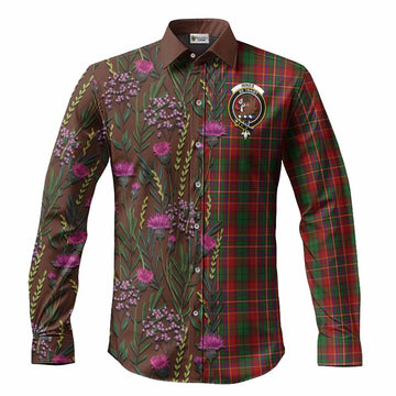 Innes Family Crest Tartan Long Sleeve Button Shirts Scottish Thistle Flower Pattern Half Style