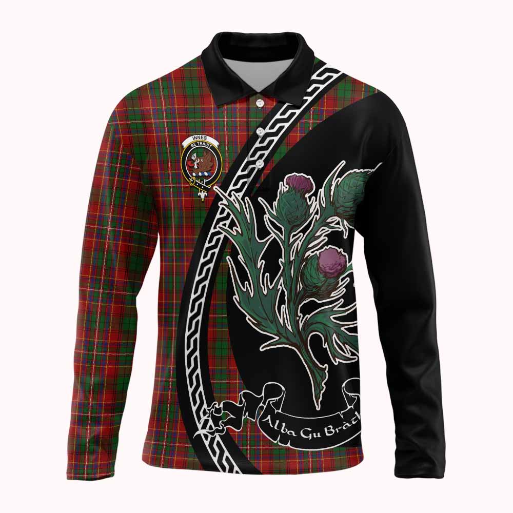 Innes Family Crest Tartan Long Sleeve Polo Shirt Alba Thistle Inspired - Tartan Vibes Clothing