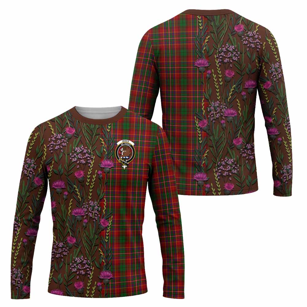Innes Family Crest Tartan Long Sleeve T-Shirt Scottish Thistle Flower Pattern Half Style - Tartan Vibes Clothing