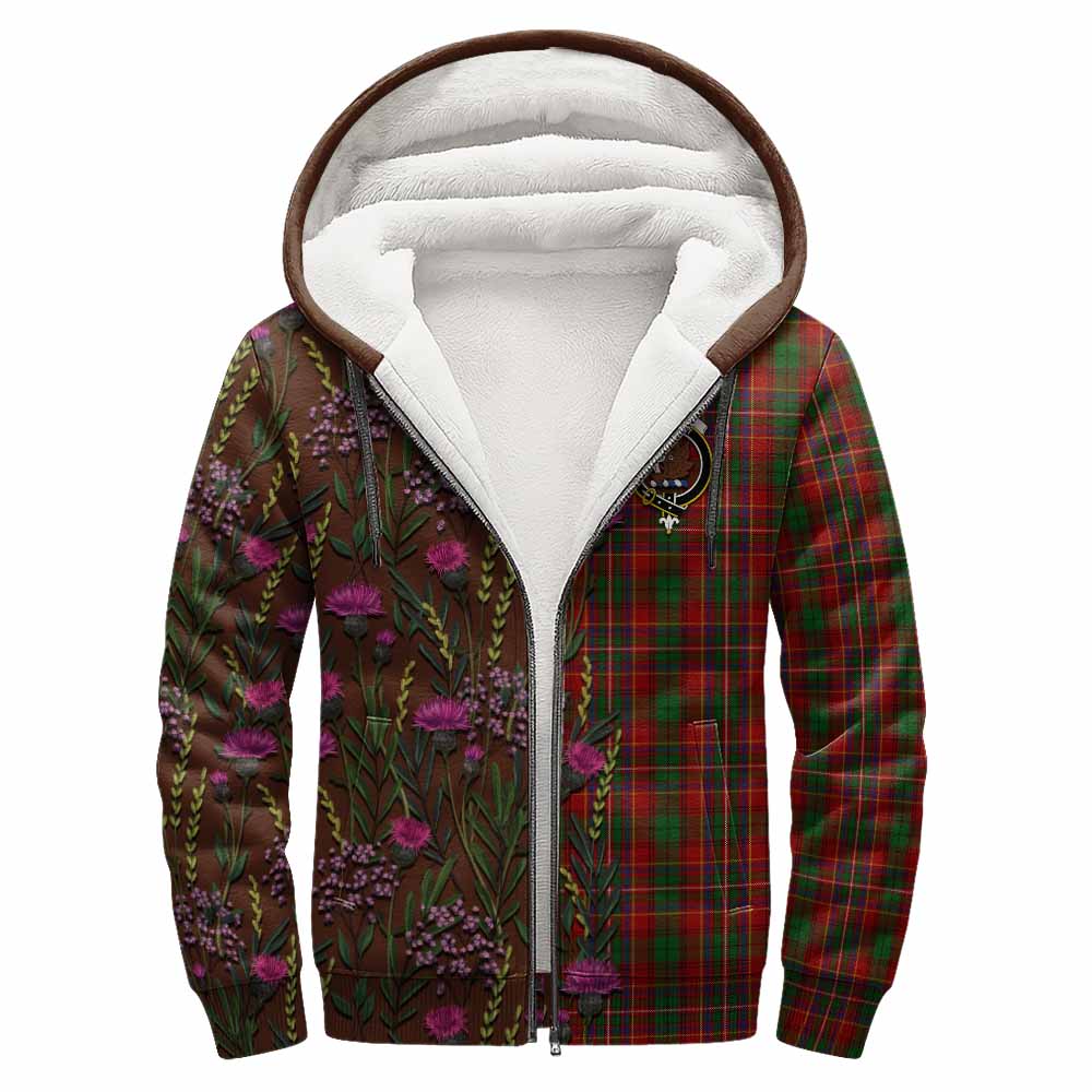 Innes Family Crest Tartan Sherpa Hoodie Scottish Thistle Flower Pattern Half Style - Tartan Vibes Clothing