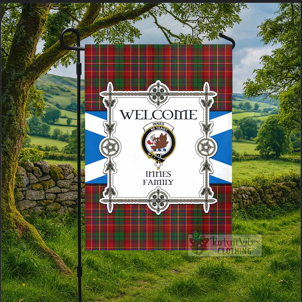 Innes Family Crest Tartan Welcome Garden Flag Saltire Harmony Style - Tartan Vibes Clothing
